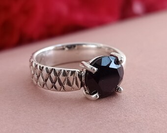 Anillo Boho, anillo de ónix negro, anillo de piedra de ónix negro, plata de ley 925, anillo negro, piedra preciosa natural, anillos de declaración, anillo de forma redonda