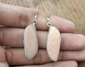 Peach moonstone silver earring, moonstone earring, dangle earrings, silver jewelry, sterling silver 925, unique shape, moonstone, gift item
