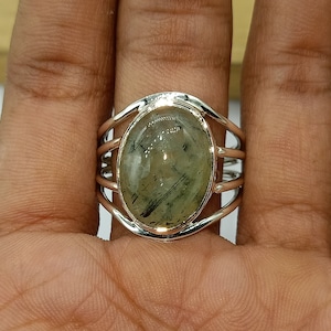 Boho Ring, Prehnite Silver Ring, Green Ring, Prehnite stone Ring, sterling silver 925, Women ring, Prehnite, hippie jewelry, gift items