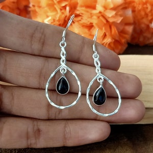 Black onyx sterling silver earring, black onyx earring, dangle earrings, onyx silver jewelry, sterling silver 925, pear shaped, gift for her
