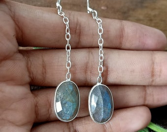 Labradorite sterling silver earring, Labradorite earring, dangle earrings, silver jewelry, sterling silver 925, oval shape, gift for her