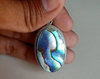 Abalone Shell Pendant in Solid 925-Sterling Silver, Beautiful Handmade Abalone Pendant, Boho Pendant Gift for Her, Abalone gemstone, pendant