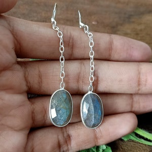 Labradorite sterling silver earring, Labradorite earring, dangle earrings, silver jewelry, sterling silver 925, oval shape, gift for her