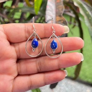 Lapis sterling silver earring, Lapis earring, dangle earrings, silver jewelry, sterling silver 925, pear shaped, gift for her, Lapis Lazuli
