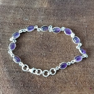 Amethyst sterling silver bracelet, Purple Amethyst bracelet, Chain Amethyst bracelet, Amethyst jewelry, Sterling silver 925, gift item