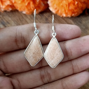 peach moonstone sterling silver earring, moonstone earring, earrings, silver jewelry, sterling silver 925, peach moonstone, new style boho
