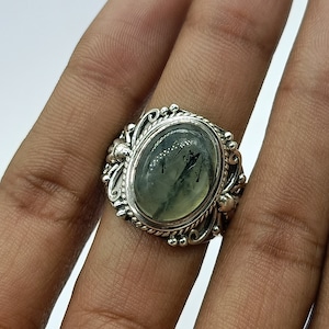 Prehnite stone ring # minimalist # wedding # personalized gift, sterling silver 925, Big ring, Prehnite, hippie jewelry, gift items