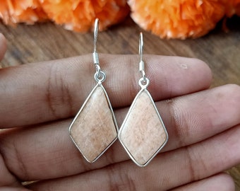 peach moonstone sterling silver earring, moonstone earring, earrings, silver jewelry, sterling silver 925, peach moonstone, new style boho