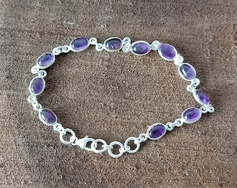 Amethyst sterling silver bracelet, Purple Amethyst bracelet, Chain Amethyst bracelet, Amethyst jewelry, Sterling silver 925, gift item