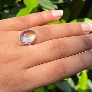 Rainbow crystal stone, sterling silver 925, stone ring, Jewelry, Indian jewelry, gold finish, Rainbow flash ring