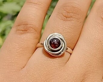 Garnet silver ring ,Red stone ring , Handmade  ring , boho jewelry ,natural stone ring , unique design ring