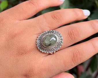 Boho Ring, Prehnite Silver Ring, Green Ring, Prehnite stone Ring, sterling silver 925, cute small ring, Prehnite, hippie jewelry, gift items