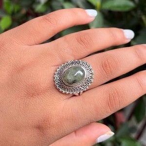 Boho Ring, Prehnite Silver Ring, Green Ring, Prehnite stone Ring, sterling silver 925, cute small ring, Prehnite, hippie jewelry, gift items