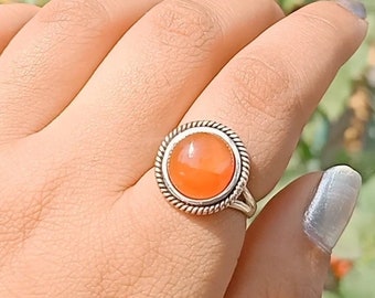 Boho Ring, Carnelian Stone ring, Handmade silver ring, orange stone ring, boho ring, silver ring, 925 silver ring, gift item, bohemia ring