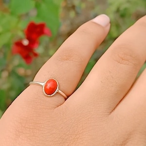 summer jewelry# minimalist# summer gift# weddingRED CORAL RING, Red Gemstone Ring, Daily Purpose Ring, Birthstone Unique Ring, Gemstone Ring