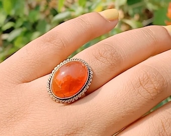 Boho Ring, Carnelian Stone ring , Handmade silver ring , orange stone ring , boho ring ,   silver ring , 925 silver ring