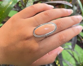Peach moonstone sterling silver ring, moonstone ring, rings, silver jewelry, sterling silver 925, peach moonstone, boho, statement ring