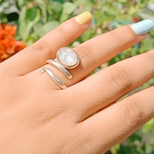 Rainbow moonstone spiral ring, unique Bohemian ring , Bluestone silver ring ,moonstone silver ring , boho jewelry, spiral rings, gift item
