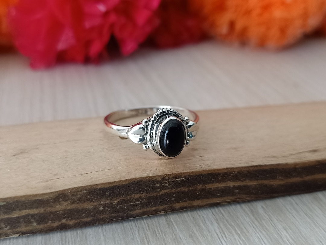 Bague Boho, bague Boho en argent faite à la main, bague en argent onyx