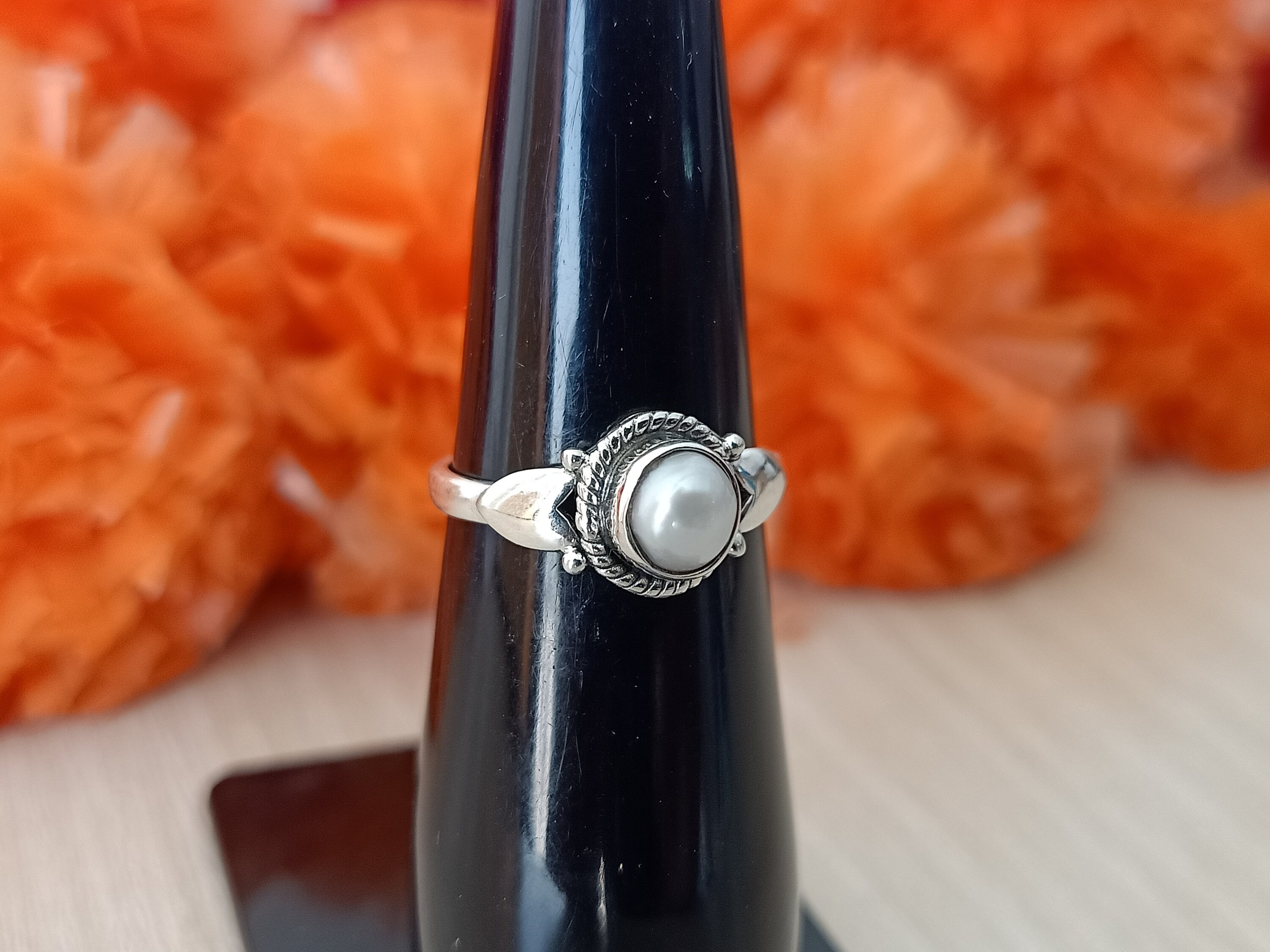Pearl Stone Tiny Ring , Handmade Ring , 925 Sterling Silver