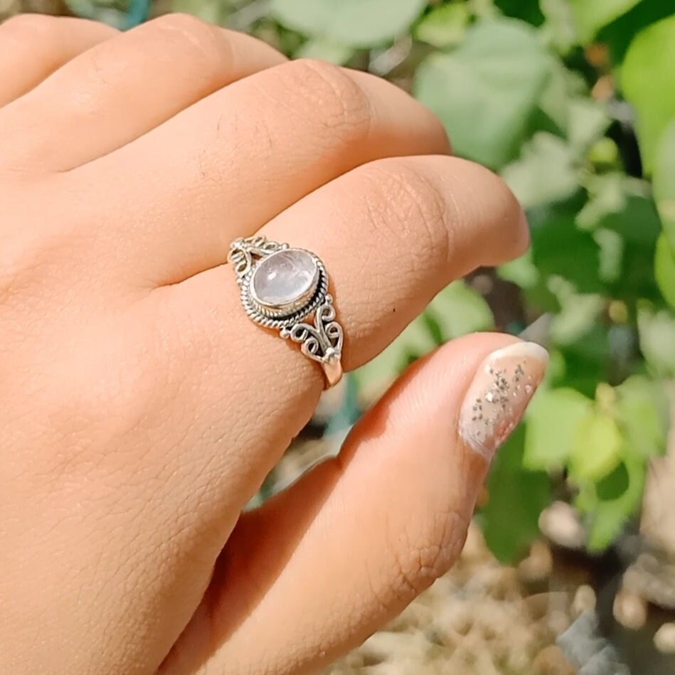 Rose Quartz Handmade Silver Bohemian Ring , Rose Quartz Silver