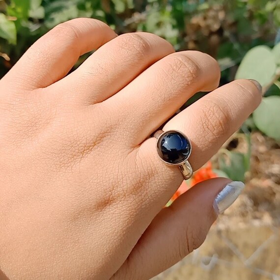 Bague Bohème En Argent 925 Et Onyx - Taille Réglable, Style Bohème Chic, Neuve Avec étiquette