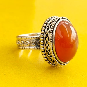 Carnelian Stone ring , Handmade silver ring , orange stone ring , boho ring ,   silver ring , 925 silver ring