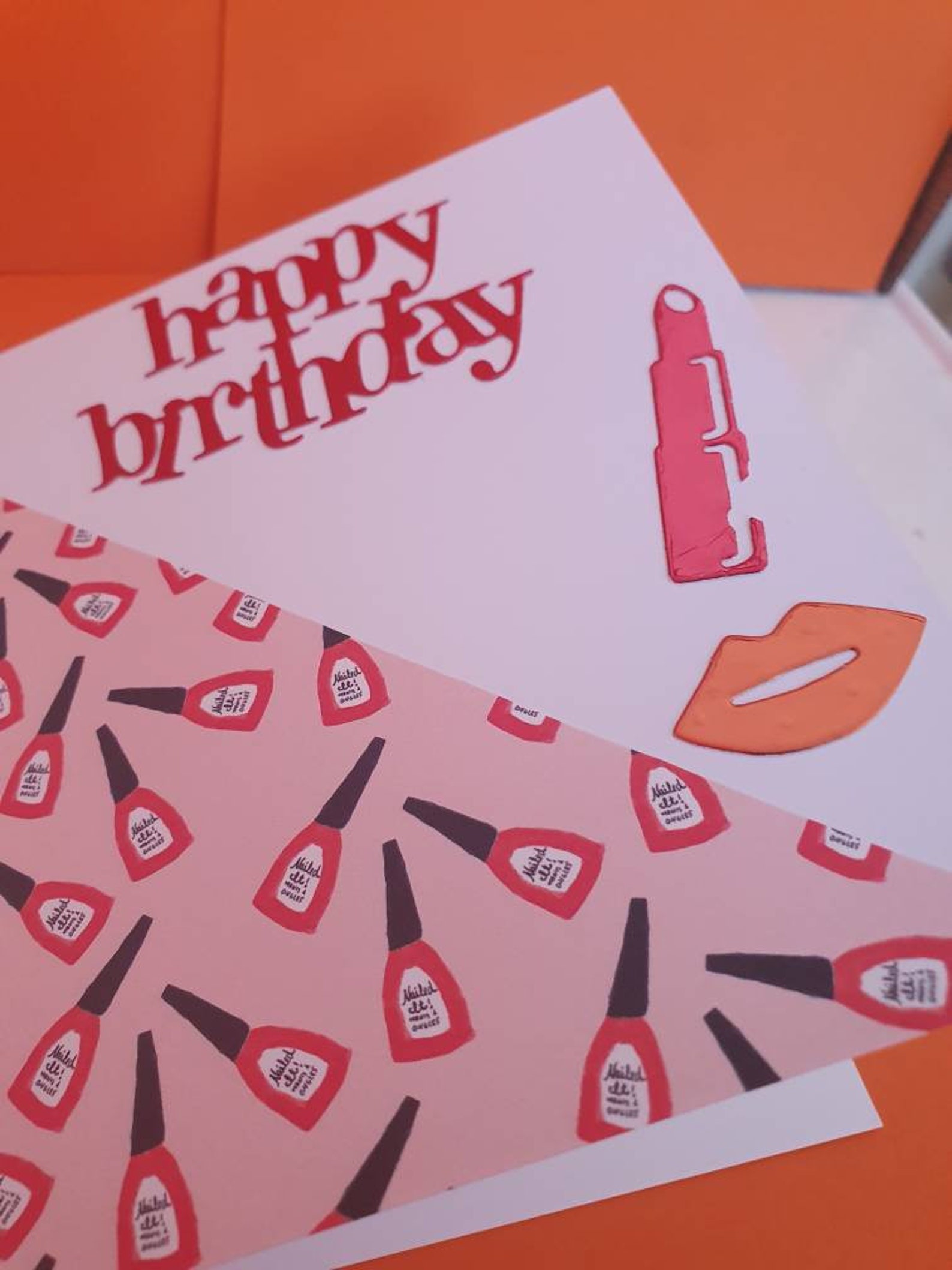 Handmade Happy Birthday Card. Nail VarnishMakeUp Theme. Etsy
