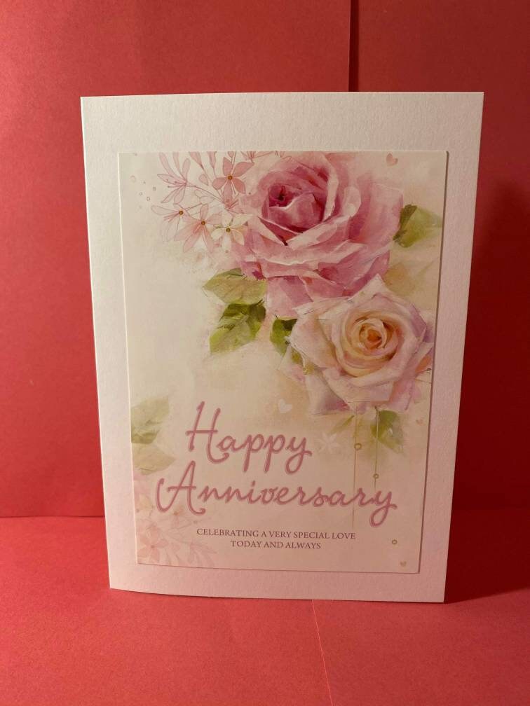 Happy Anniversary Card. Flowers Theme. Handmade. 7 x 5. Etsy