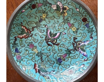 Vintage Japanese Porcelain Ware Colorful butterfly Design Bowl Decorated In Hong Kong