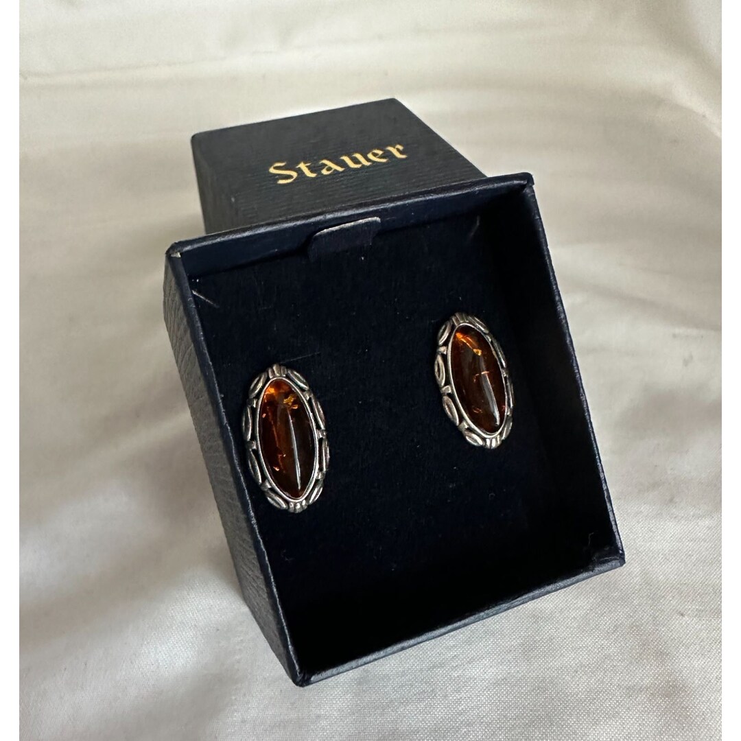 New Vintage Stauer Amber Pierced Earrings Set in Sterling Silver - Etsy