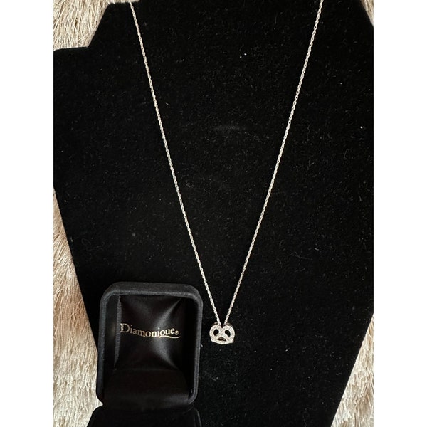 NWOT Diamonique Love Knot sterling and cz necklace