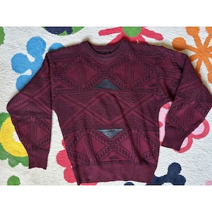 Men&#39;s Vintage Sasson sweater burgundy and black SMALL