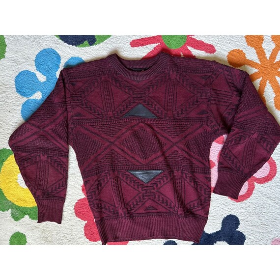 Men's Vintage Sasson sweater burgundy and black S… - image 1
