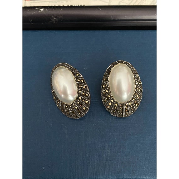 925 sterling and marcasite with faux pearl oval s… - image 1