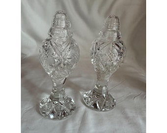 Vintage BOHEMIAN/CZECH cut crystal tall pedestal salt & pepper shakers