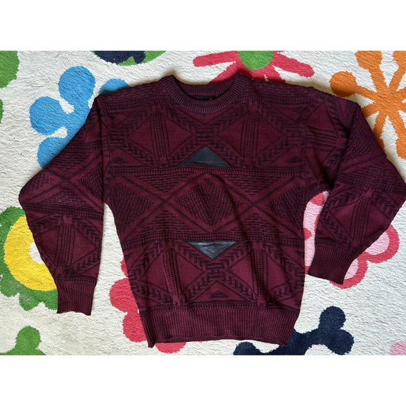 Men's Vintage Sasson sweater burgundy and black S… - image 3