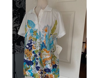 NWT Vintage Natty floral polo shirt top Medium