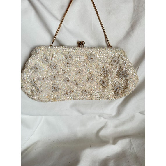 Vintage white beaded handbag hand beaded in Hong … - image 1