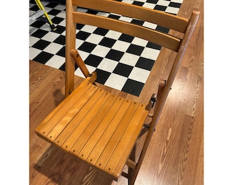 6 vintage wooden slat folding chairs commonly attributed to mid-century modern European manufacturers