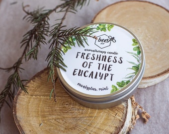 Natural Soy Candle with Essence of Eucalyptus, Fir Branches and Mint / Aromatherapy candle