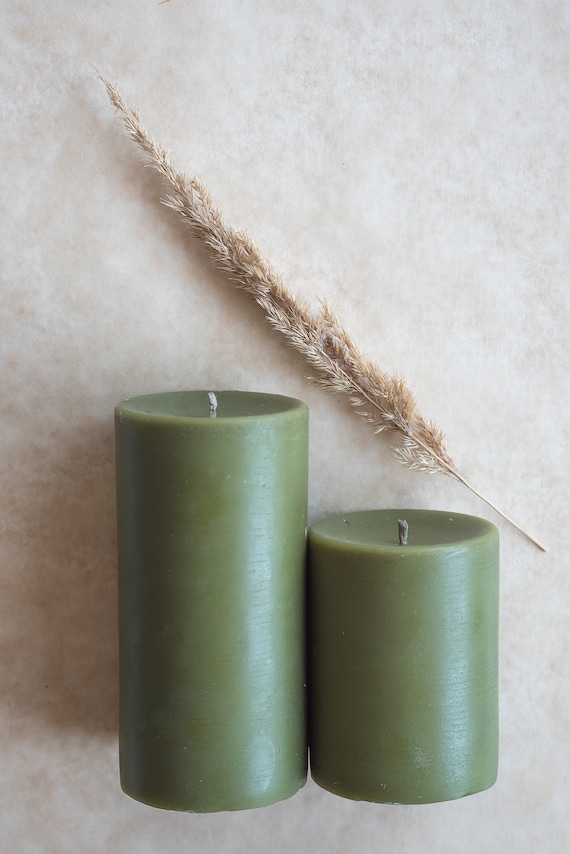 Rustic 100% Pure Beeswax Green Candles/tall Natural Beeswax Pillar  Candles/handmade Bees Wax Natural Candles 