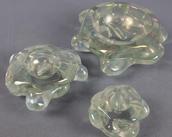 Barovier & Toso Murano Glass Triptych 1940s Collectible Bowls Iridescent Modernist Sculptures