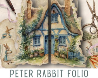 Dziennik Peter Rabbit Cottage Junk Folio Trifold DIY Fussy Cuts Ephemera - Beatrix Potter Nursery Art Craft Supply Pobierz