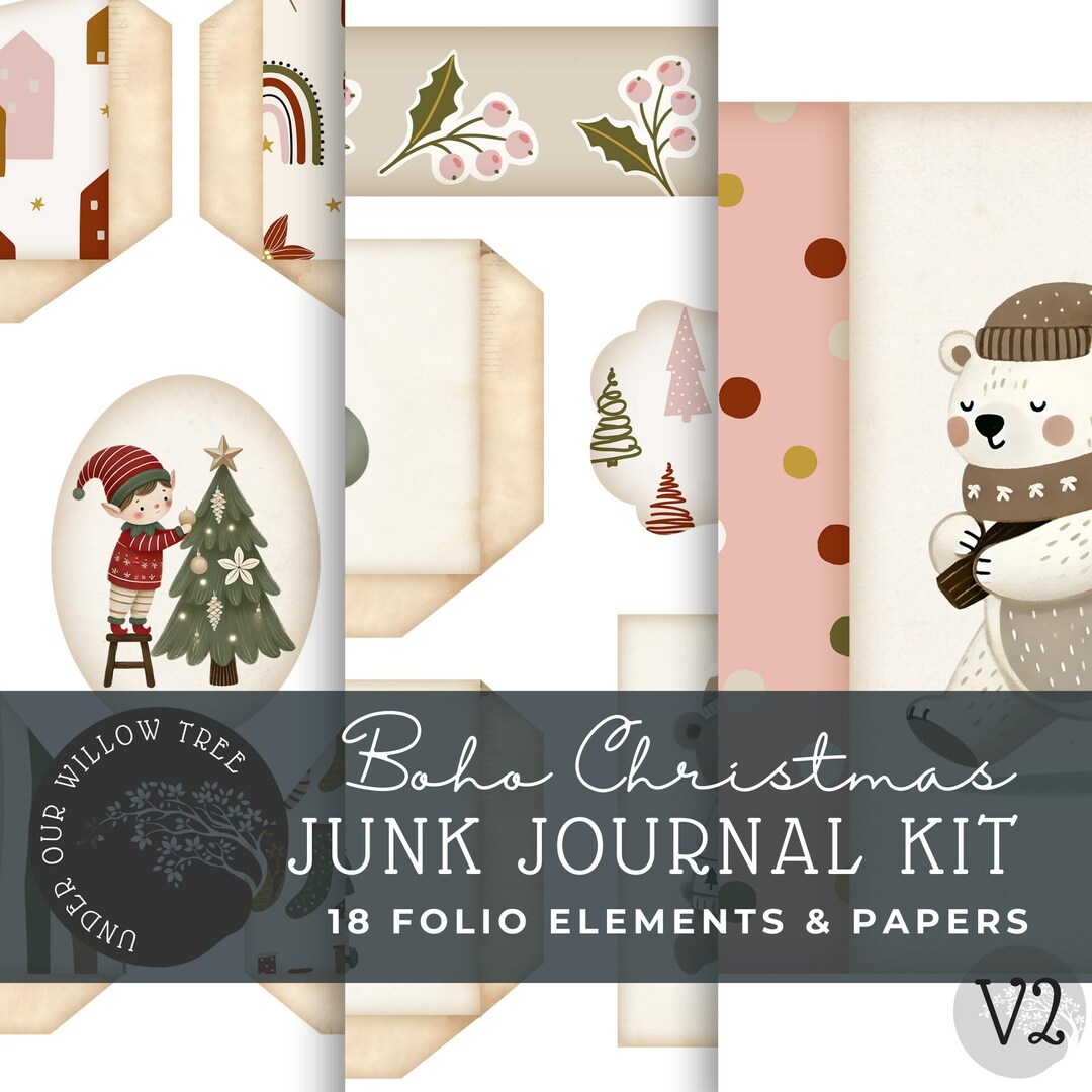 Boho Junk Journal Folio Christmas Scrapbooking Supplies Colorful Cute ...