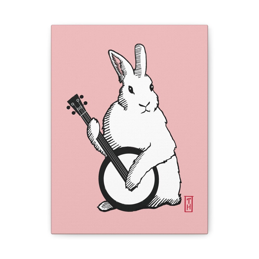 Canvas Wall Art, Banjo Bunny White Rabbit Musician With Cool Attitude ...