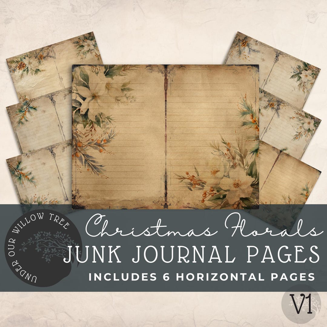 Christmas Florals Junk Journal Bundle Pages 6 Papers Printable Digital ...