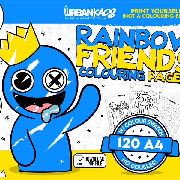 Rainbow Friends - 120 PRINT YOURSELF Colouring Pages - Urban Kaos Colouring