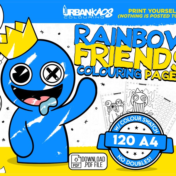 Rainbow Friends - 120 PRINT YOURSELF Colouring Pages - Urban Kaos Colouring