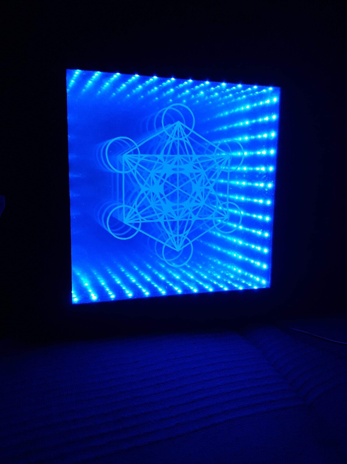 3D Metatron Cube Sacred Geometry Blue Led Infinity Mirror